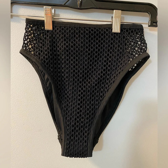 NWT Robin Piccone black size small high waisted swim brief crochet lace - Picture 1 of 6